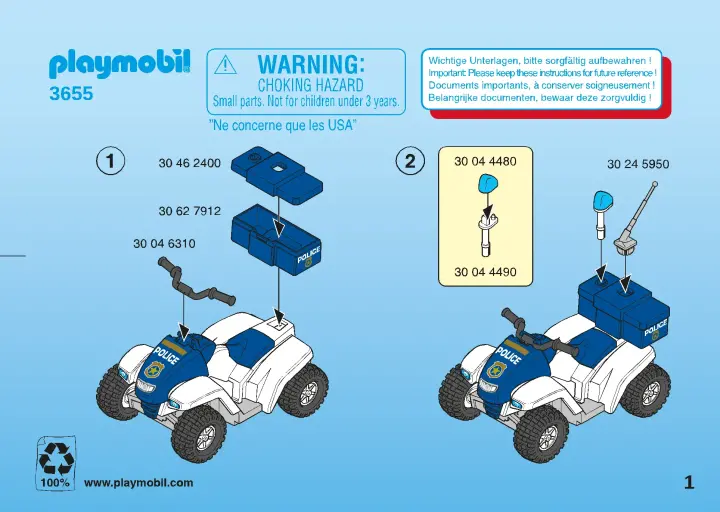 Bauanleitungen Playmobil 3655-B - Police-Quad (2)