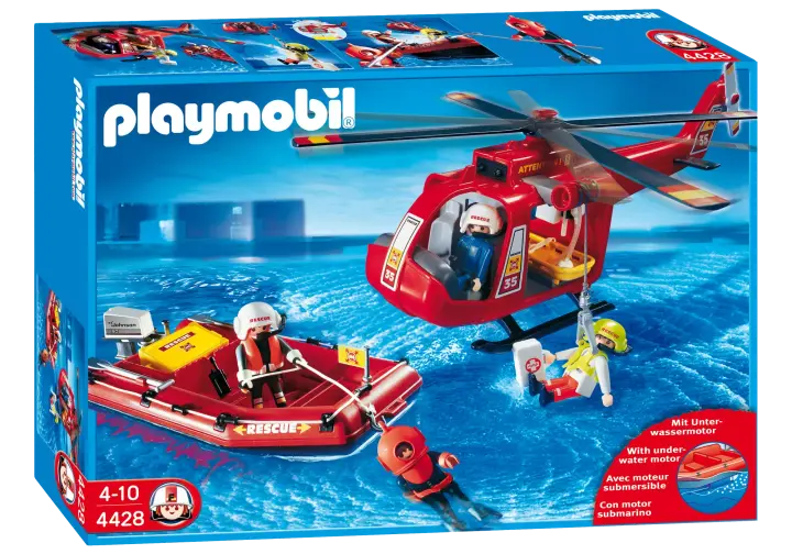 Playmobil 4428-A - Sauveteurs / hélicoptère / bateau pneumatique (3) - BOX