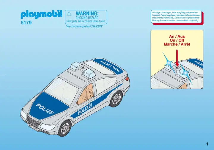 Bauanleitungen Playmobil 5179-A - Polizeifahrzeug mit Blinklicht (1)