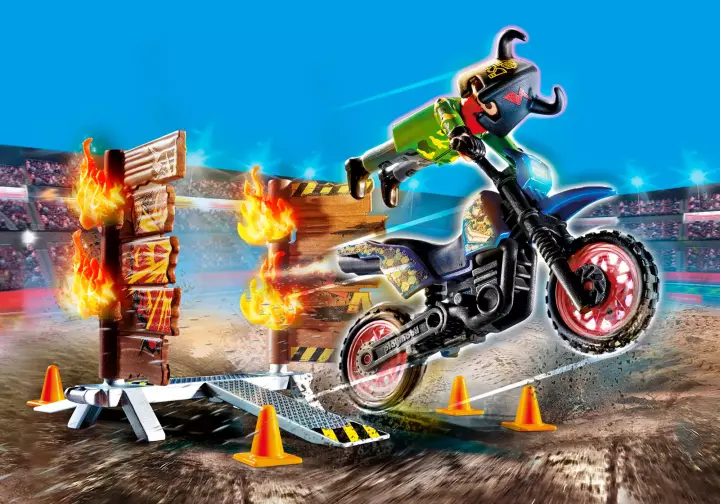 Playmobil 70553 - Stuntshow Moto con muro de fuego