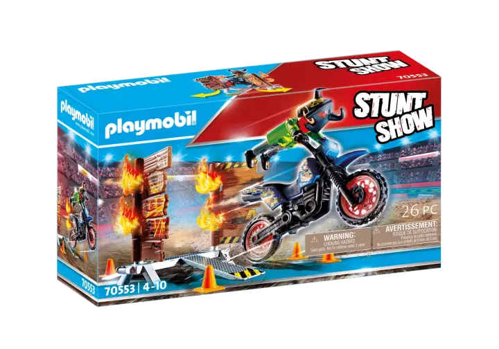 Playmobil 70553 - Stuntshow Pilote de moto et mur de feu - BOX