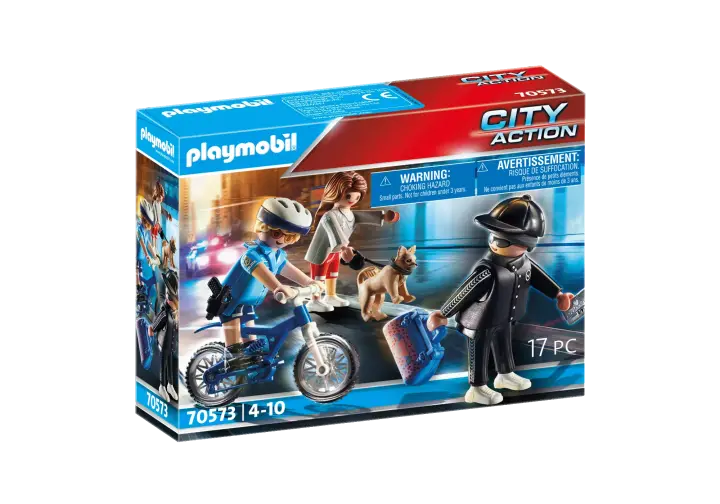 Playmobil 70573 - Bicicleta da Polícia: Perseguição ao ladrão de carteiras - BOX