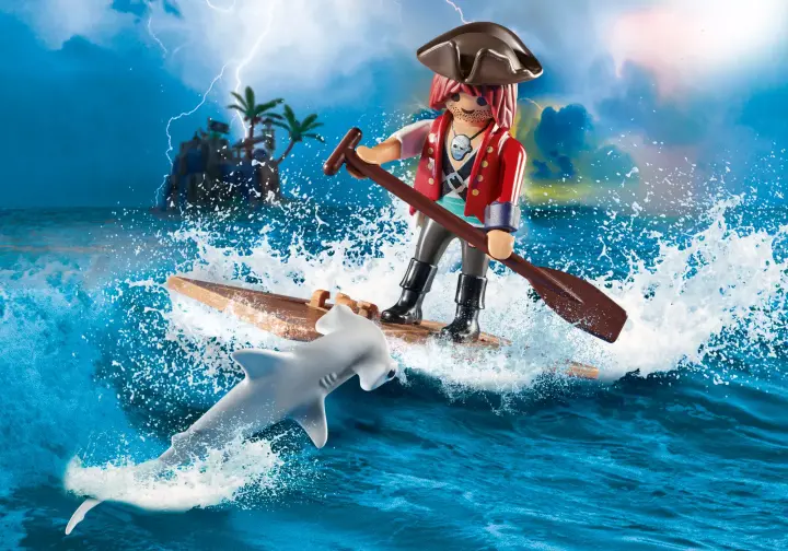 Playmobil 70598 - Pirata con balsa y tiburón martillo