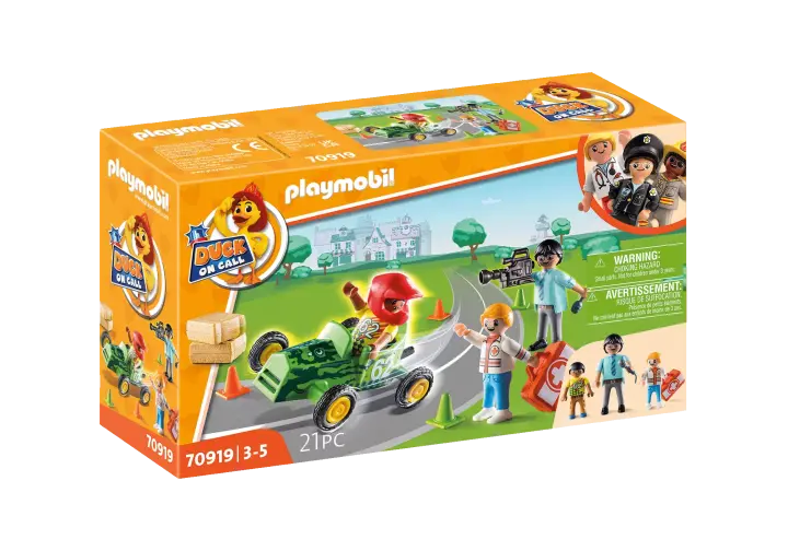 Playmobil 70919 - DUCK ON CALL - Ambulanza in azione. Soccorso del pilota da corsa! - BOX