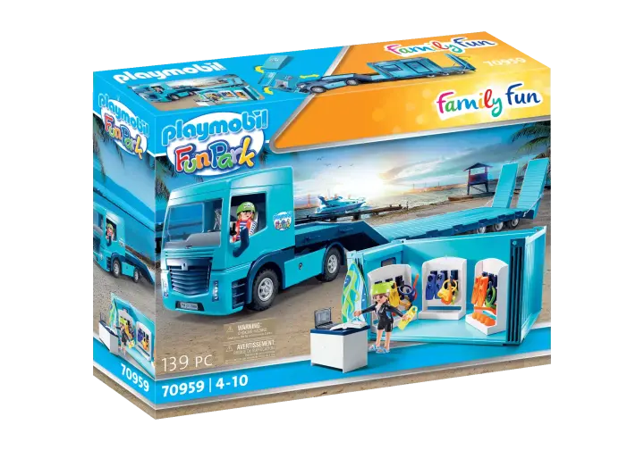 Playmobil 70959 - Camion FunPark avec remorque plateau et conteneur - BOX