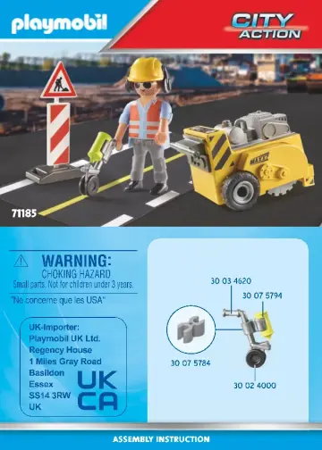 Manual de instruções Playmobil 71185 - Trabalhador da construção com máquina de cortar (1)