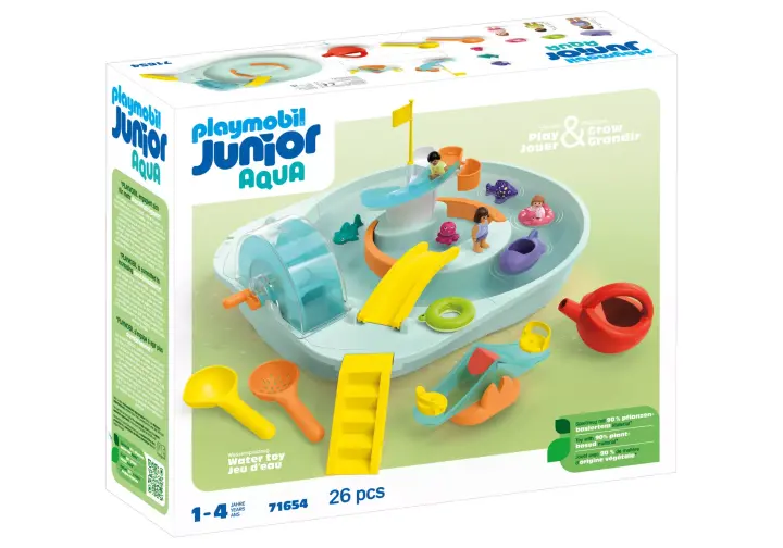 Playmobil 71654 - JUNIOR AQUA: Wasserbahn mit Wasserspielplatz und Lerneffekten - BOX