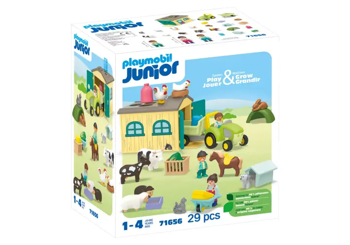 Playmobil 71656 - JUNIOR: Bauernhof-Abenteuer mit Traktor, Anhänger und tierischen - BOX