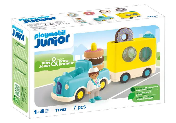 Playmobil 71702 - JUNIOR: Verrückter Donut Truck mit Stapel- und Sortierfunktion - BOX