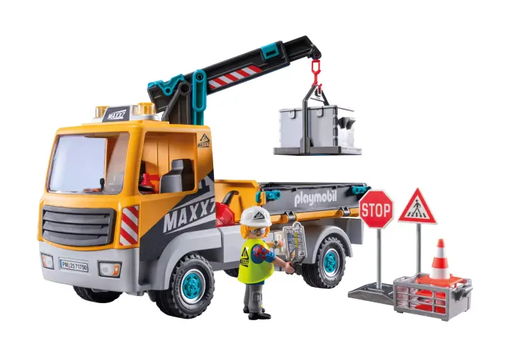 Playmobil 71750 - Camion de chantier avec grue, ouvrier, accessoires