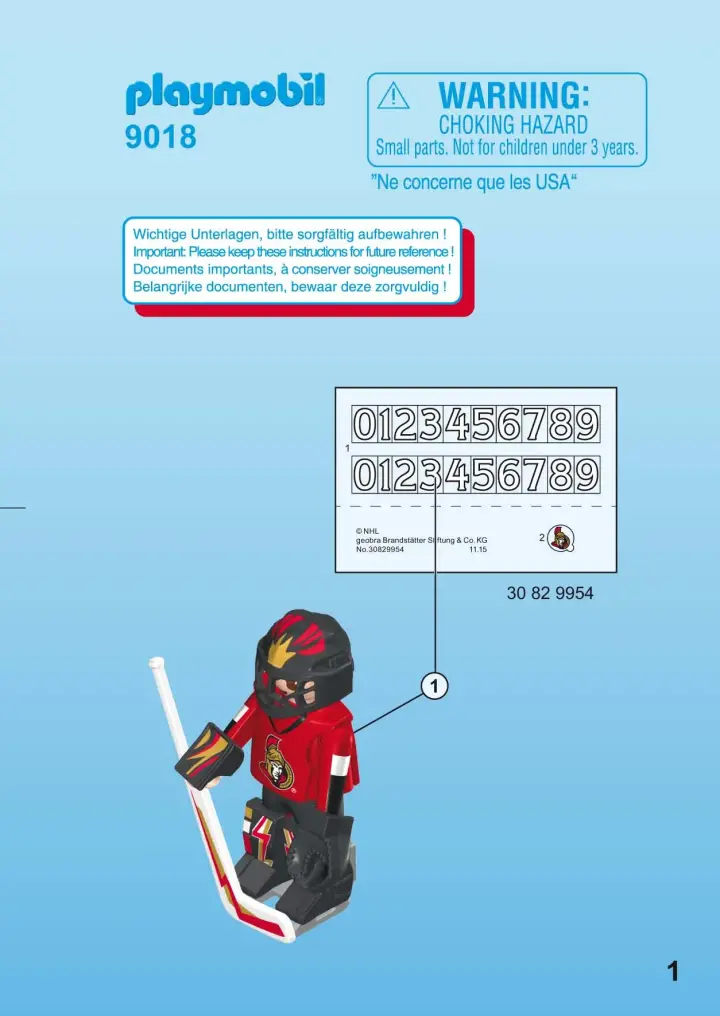 Manual de instruções Playmobil 9018 - NHL™ Ottawa Senators™ Goalie (1)