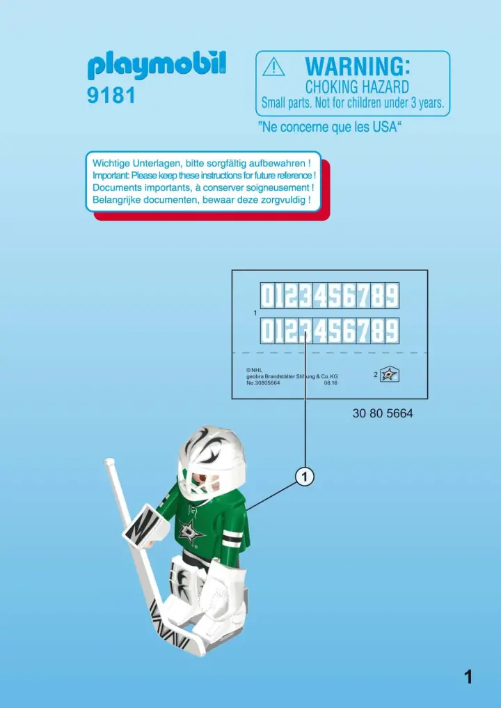 Bauanleitungen Playmobil 9181 - NHL™ Dallas Stars™ Goalie (1)