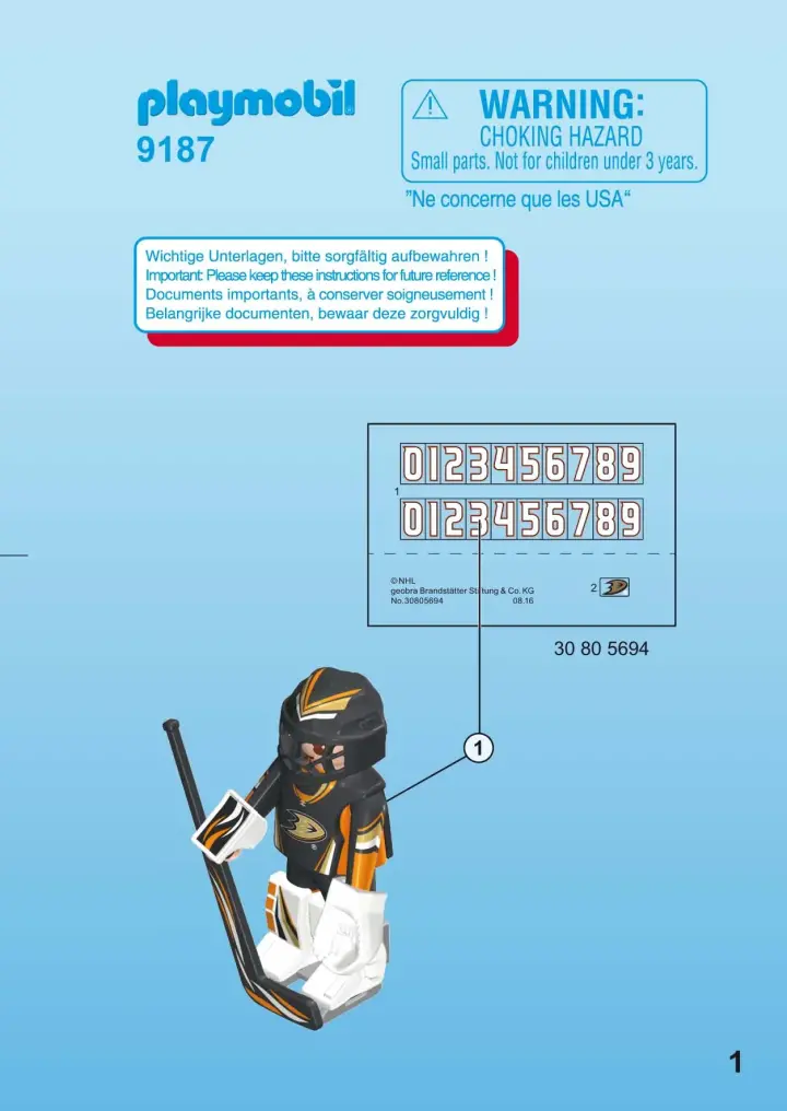 Bauanleitungen Playmobil 9187 - NHL™ Anaheim Ducks™Goalie (1)