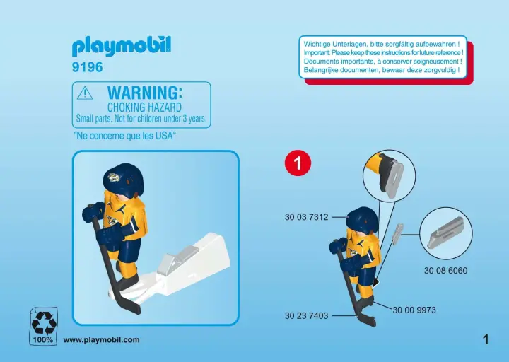 Bauanleitungen Playmobil 9196 - NHL™ Nashville Predators™ Player (1)